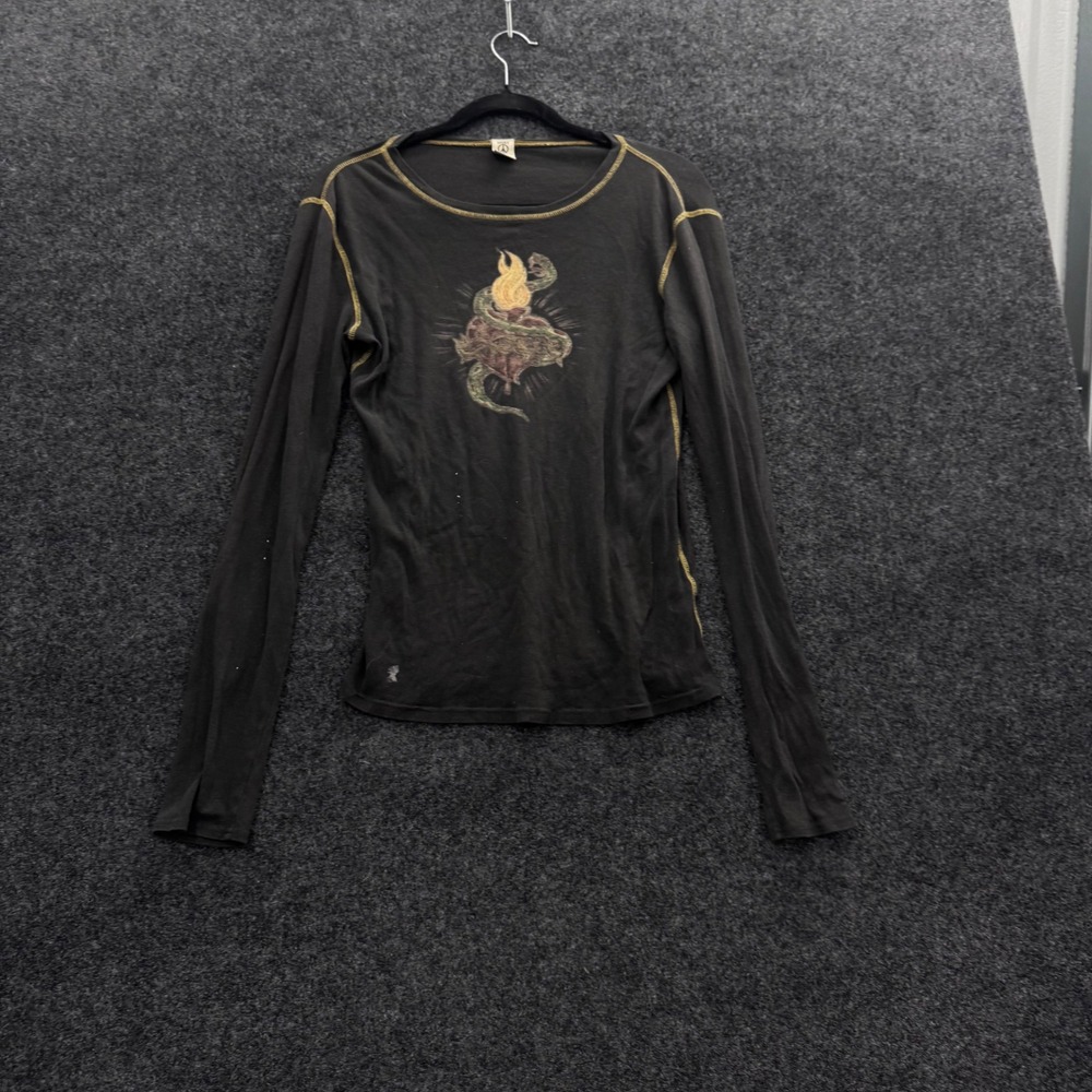 Lucky Brand Sacred Heart Snake Graphic Long Sleeve Tee Black XL Cotton